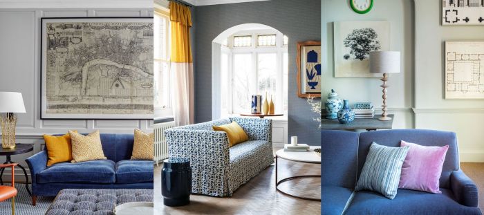 How to decorate living room with blue couch