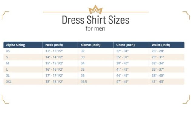 Mens Dress Shirt Neck Size Chart Find Your Perfect Fit Easily